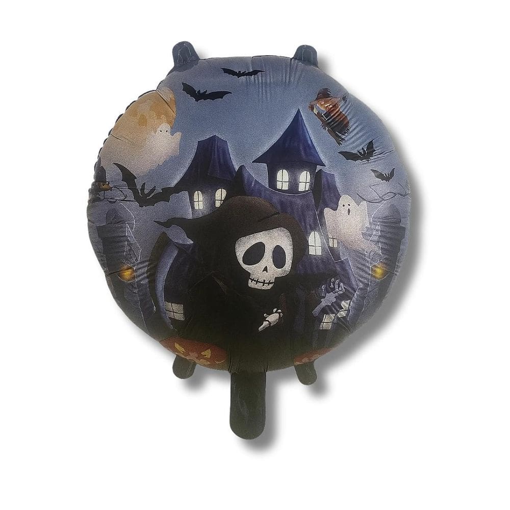Balao Metalizado Caveira Castelo 43X43Cm Halloween