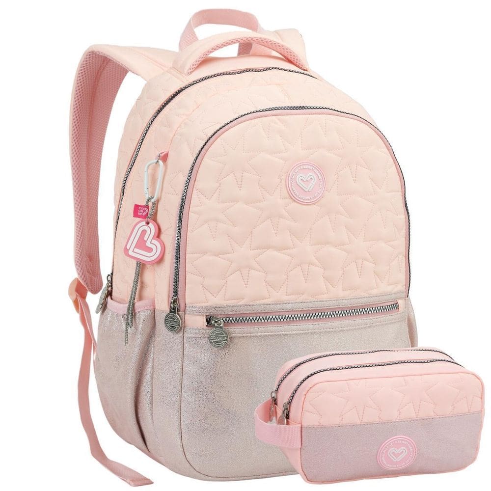 Kit Mochila Costas Escolar Color Up Estojo Glitter - Rosa