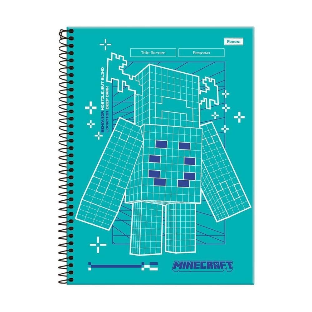 Caderno Minecraft Creeper Espiral Capa Dura 1 Matéria 80F