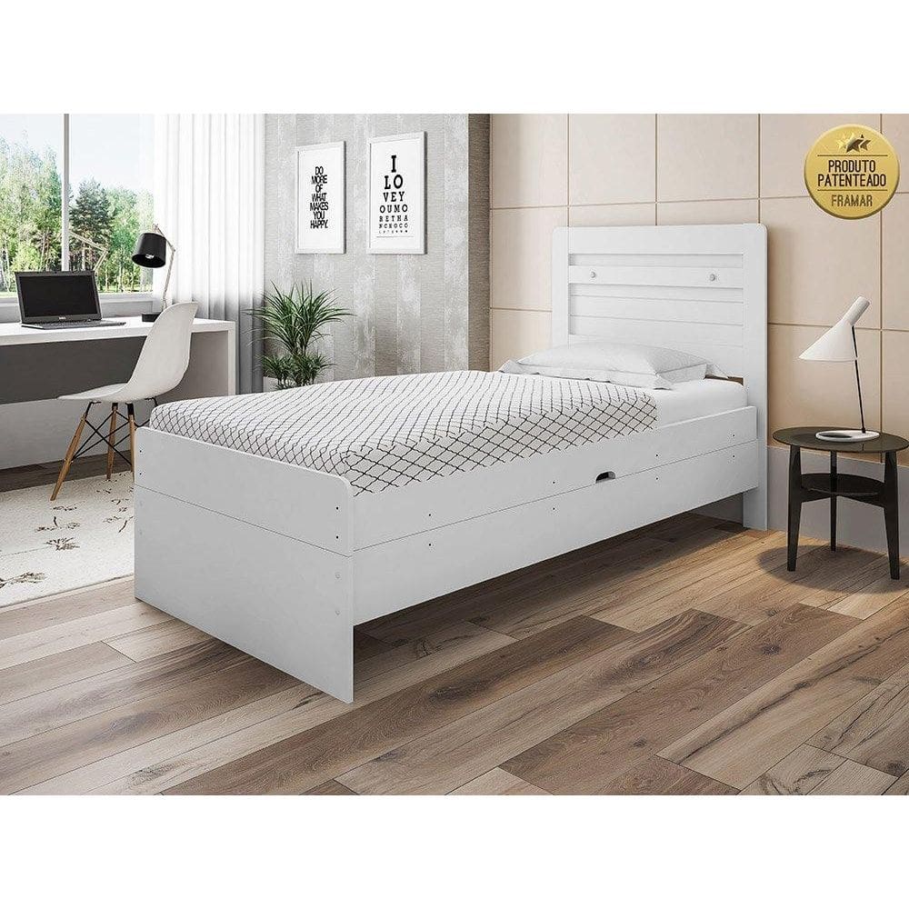 Cama Solteiro Larissa Branco com Colchão - Framar Móveis