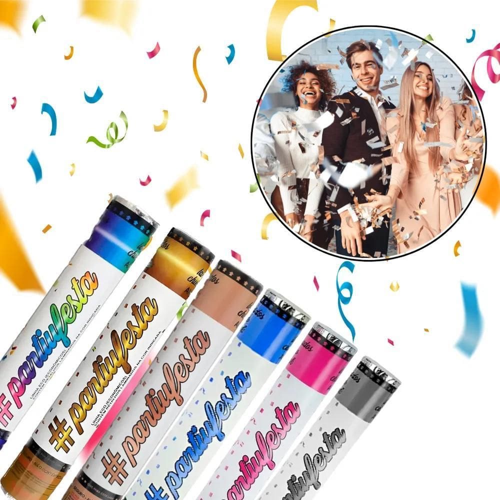 2X Kit 5 Lança Confete Metalizado Festa Chá Revelação