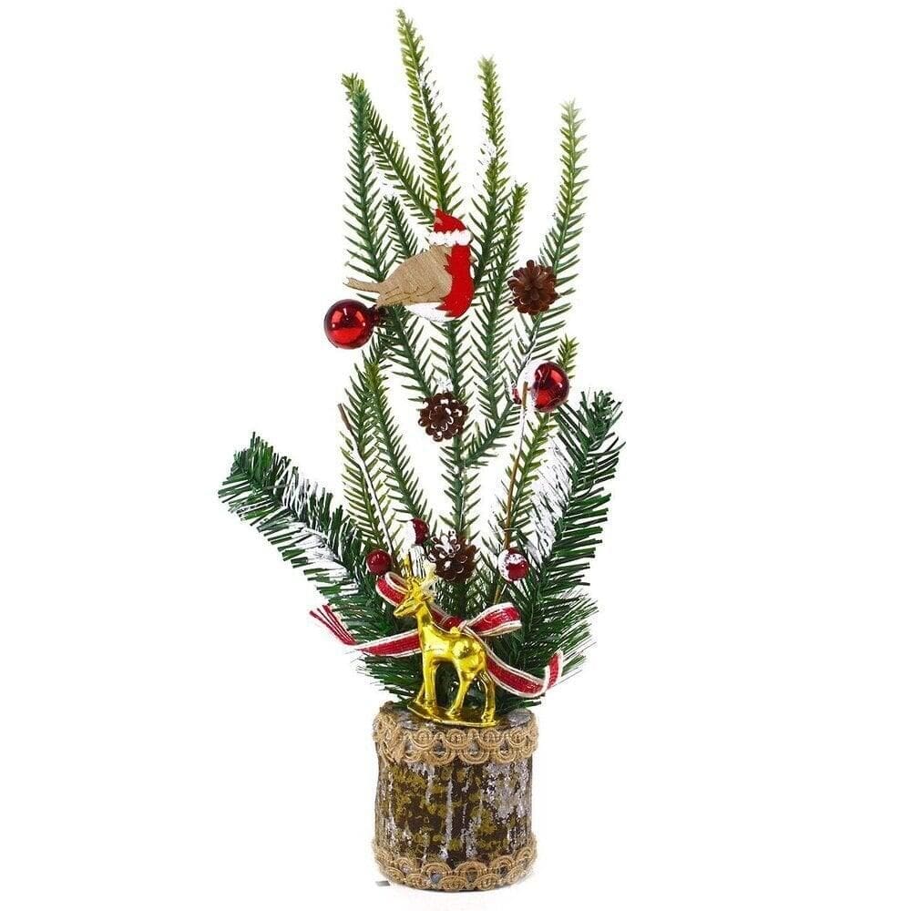 Enfeite de Mesa Toco árvore com Folhas 33cm Natal - Tudo em Caixa