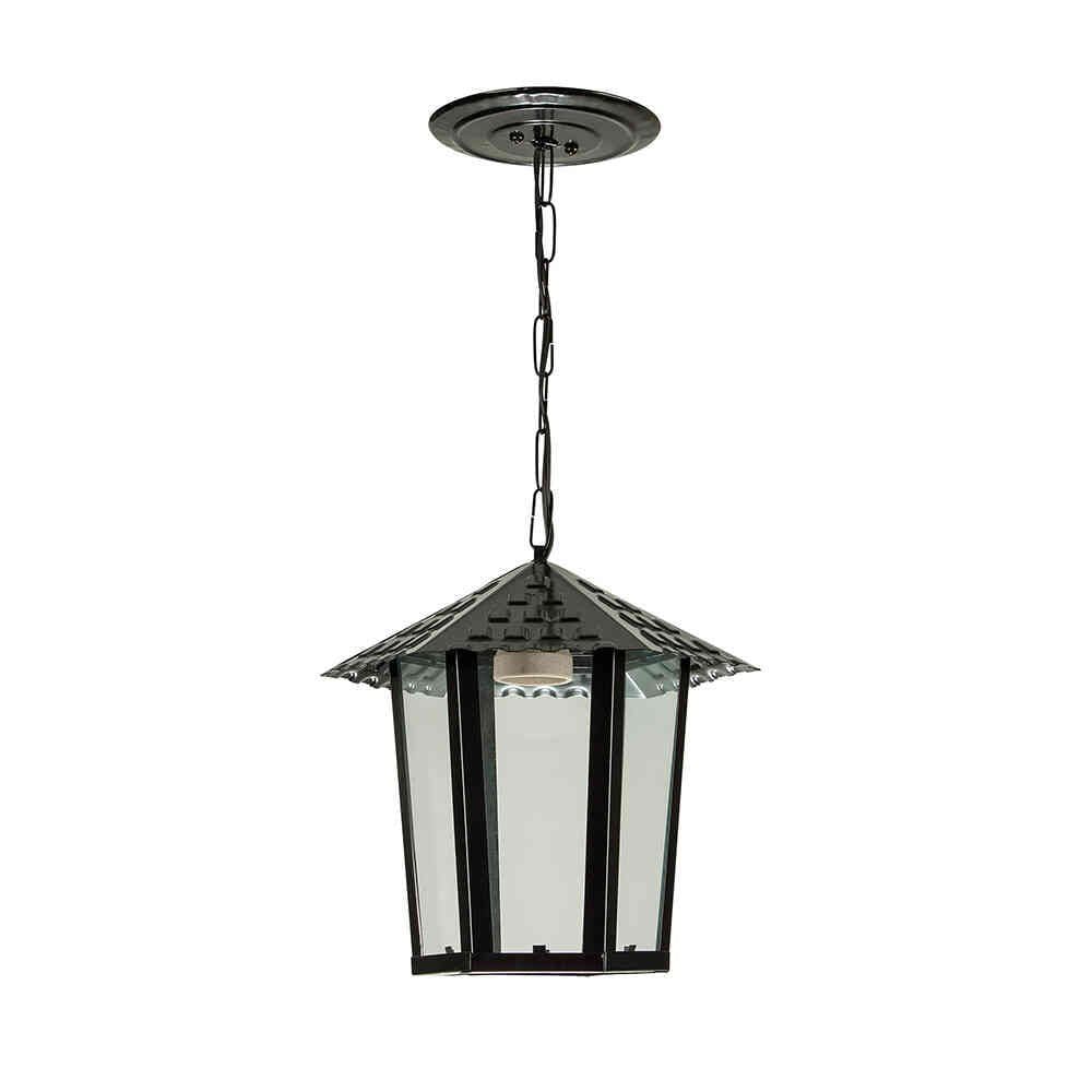 Pendente Colonial Sextavado Vidro liso1XE27 Preto - Blumenau Iluminação