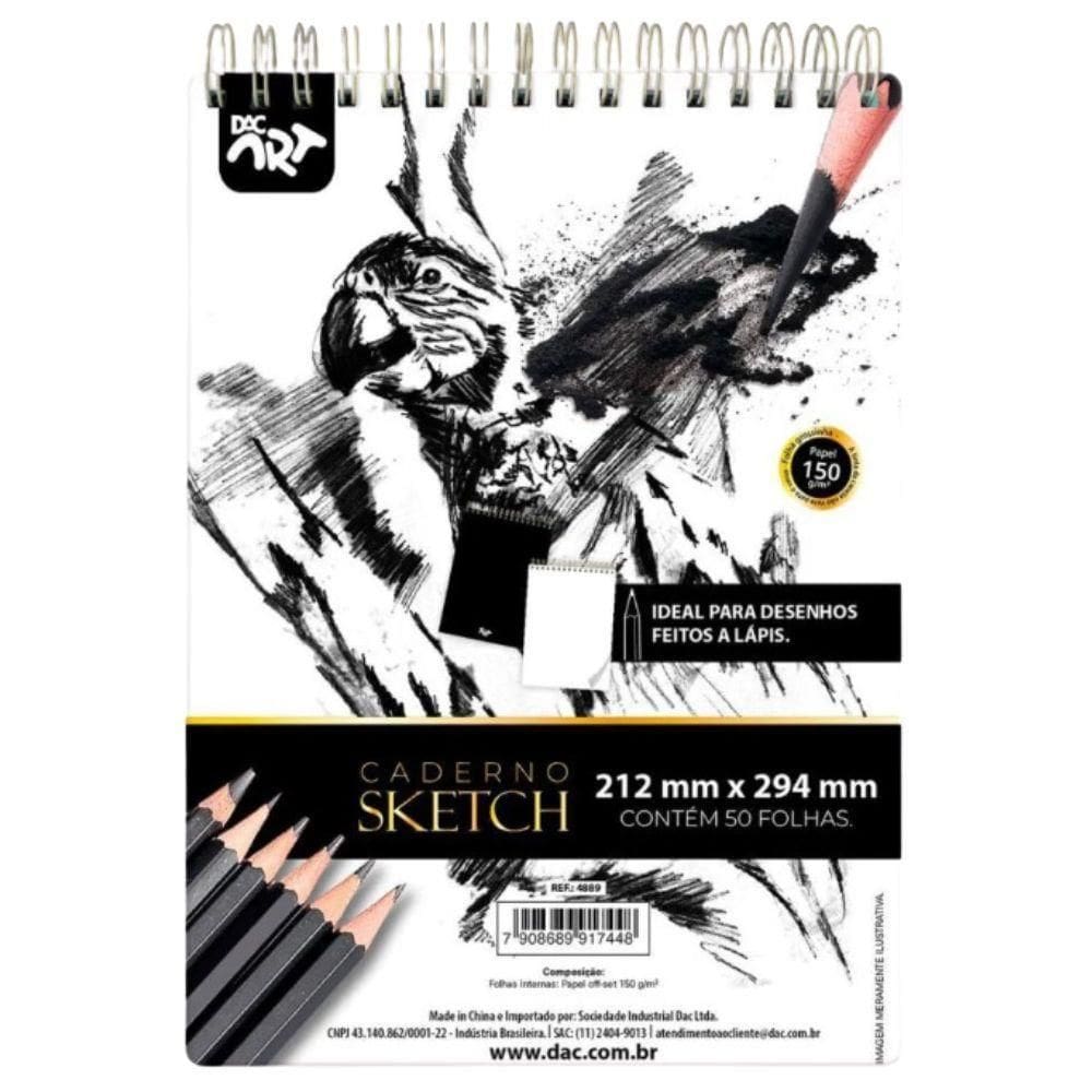 Caderno Sketch Espiral Universitário Capa Dura 50 Folhas 212x294mm Dac