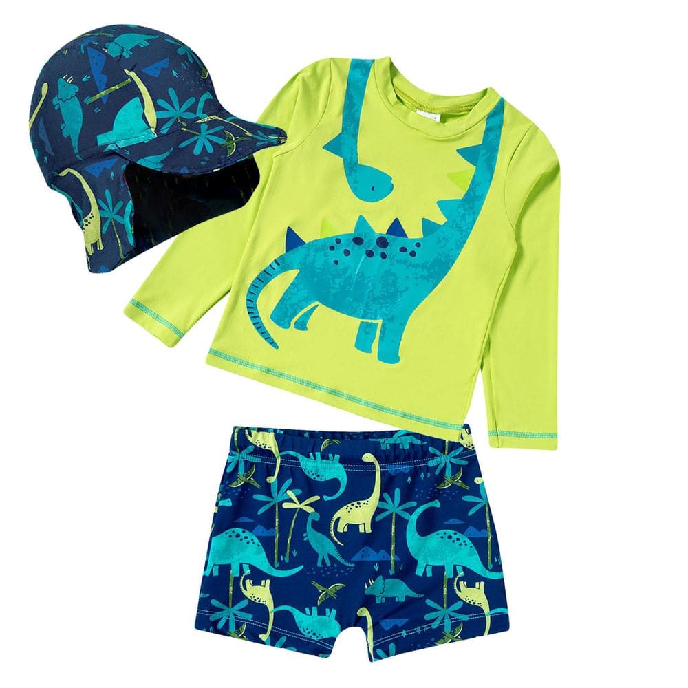Conjunto Praia Infantil com Boné Proteção UV Dino Floresta Verde Tip Top