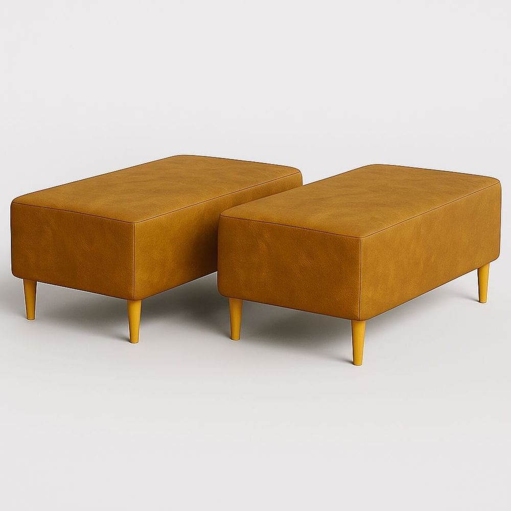 Kit 2 Puffs Bela Manu Madri Pés Palito Couro-Vegano Caramelo