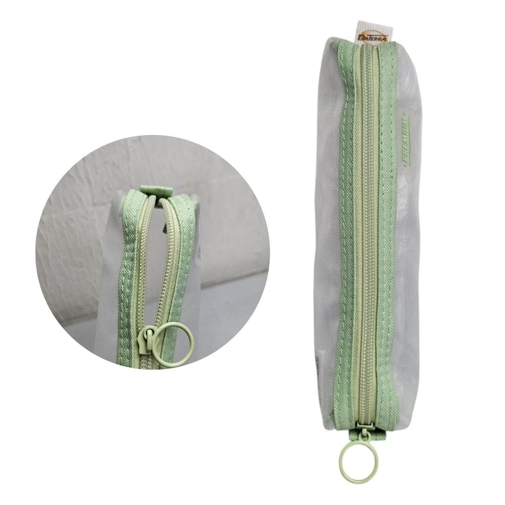 Estojo Transparente Verde Premium Escolar Organizador Caneta Lápis Borracha Tesoura Menino Menina