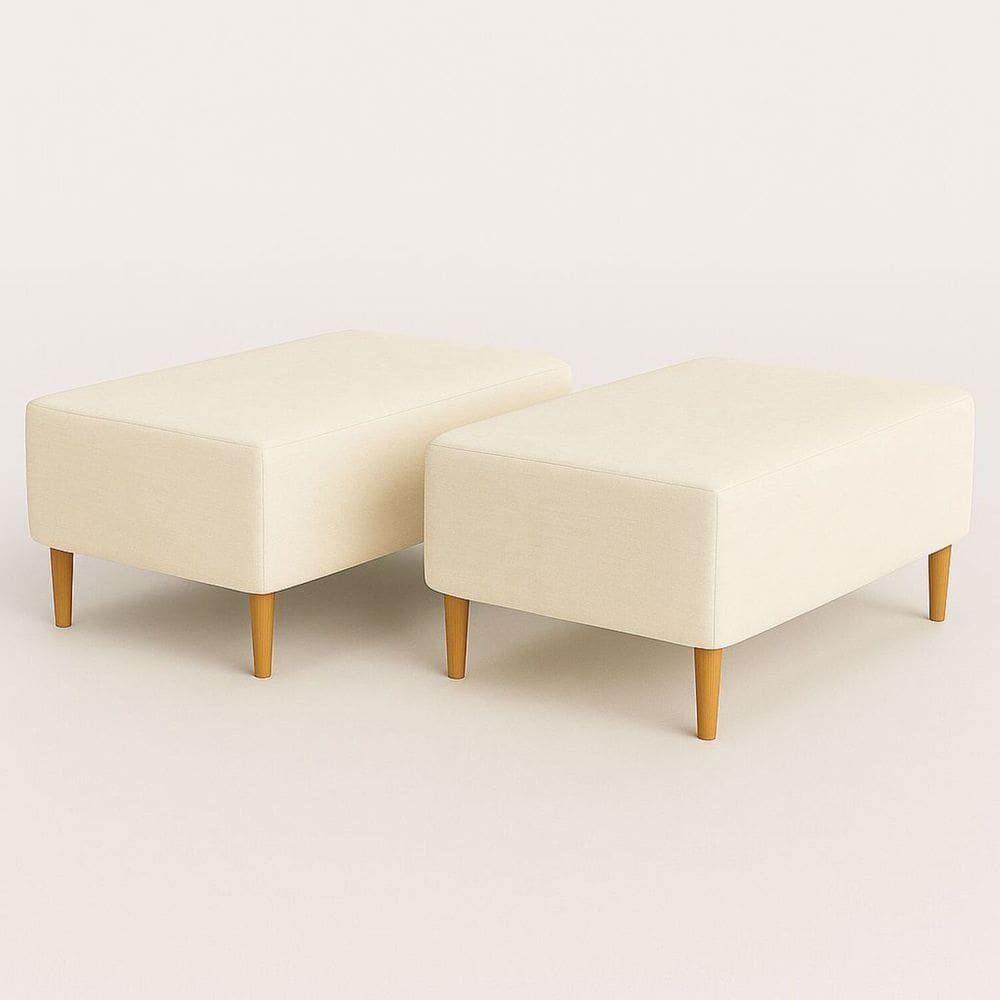 Kit 2 Puff Bela Manu Madri Pés Palito Tecido Linho Champagne