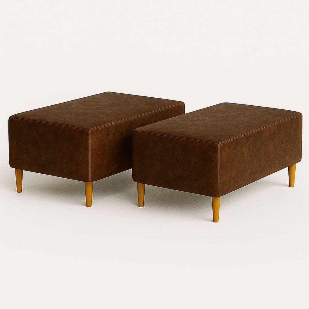 Kit 2 Puffs Bela Manu Madri Pés Palito Couro-Vegano Marrom