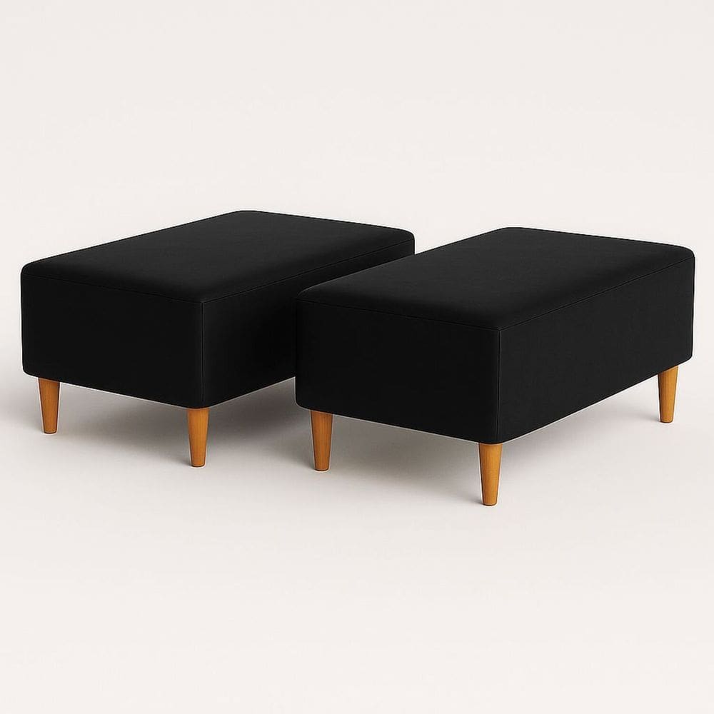 Kit 2 Puffs Bela Manu Madri Pés Palito Couro-Vegano Preto