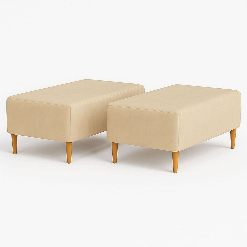 Kit 2 Puffs Bela Manu Madri Sued Bege Escuro Com Pés Palito