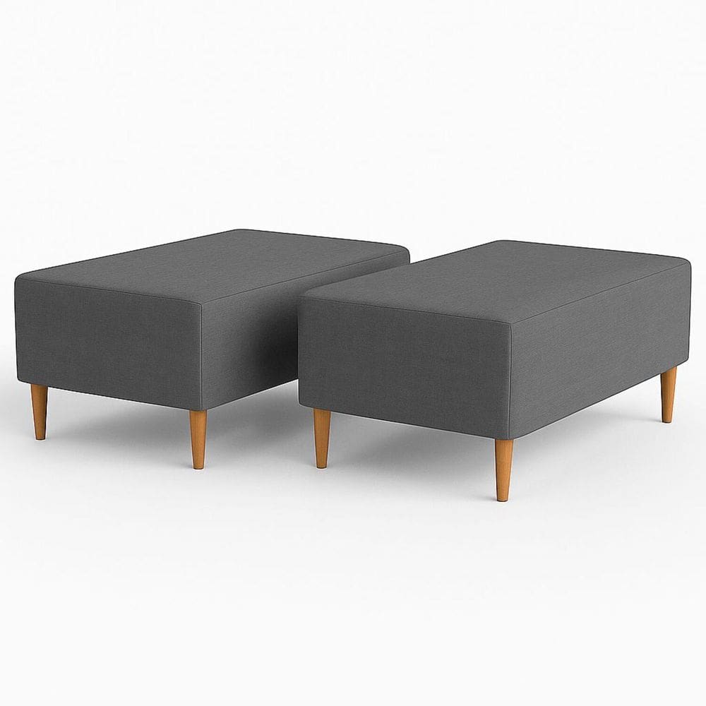 Kit 2 Puffs Bela Manu Madri Pés Palito E Linho Cinza Escuro