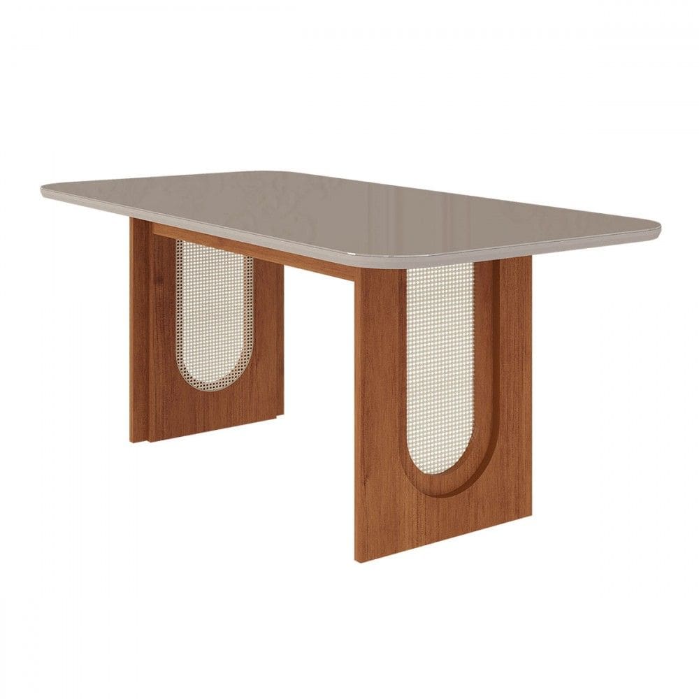 Mesa de Madeira Valentina 180 Cm com Vidro Cinamomo/Off White - Cimol