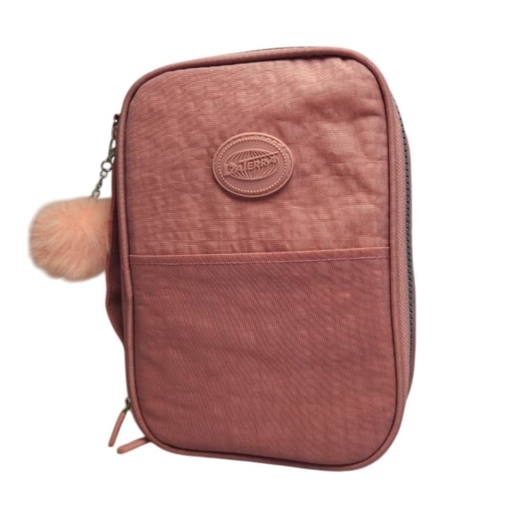 Estojo Material Escolar Premium Rosa Pompom Organização Caneta Lápis Volta as Aulas Tendência Menina