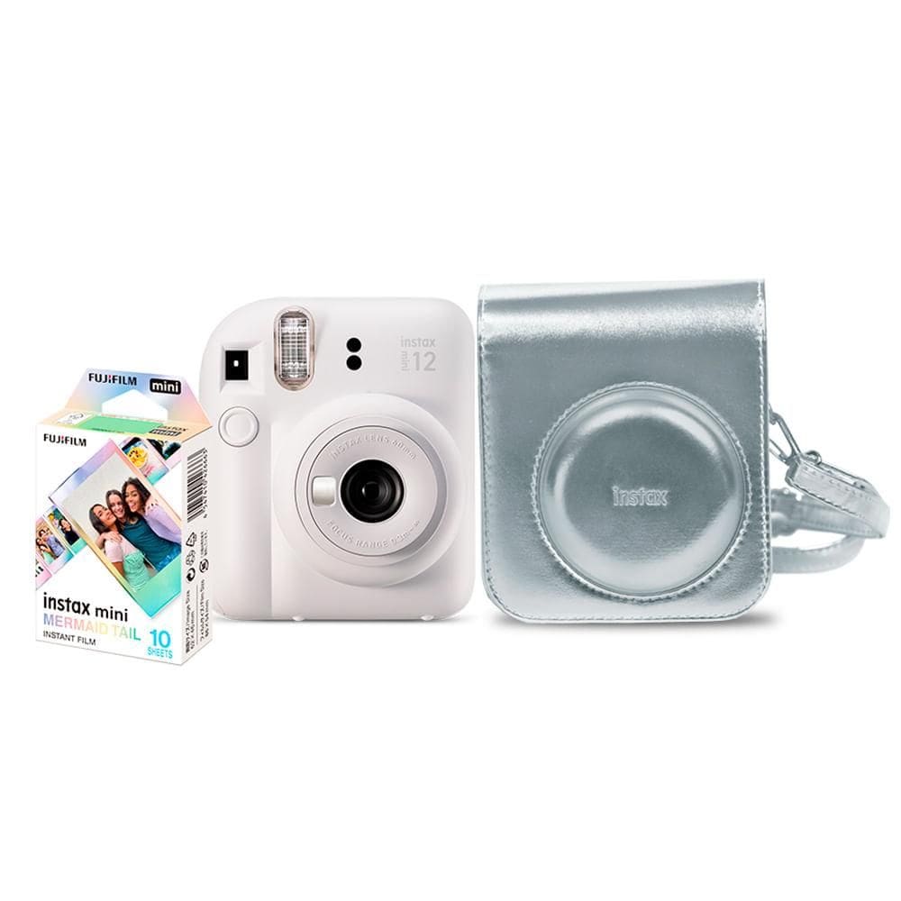 Kit Câmera Analógica Fujifilm Instax Mini 12 Mermaid com Bolsa e Pack com 10 Filmes Branca