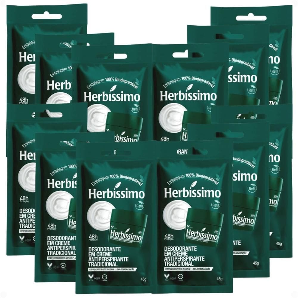 Kit Herbíssimo Refil Tradicional: 12 Desodorantes Cremes Antiperspirantes 45g