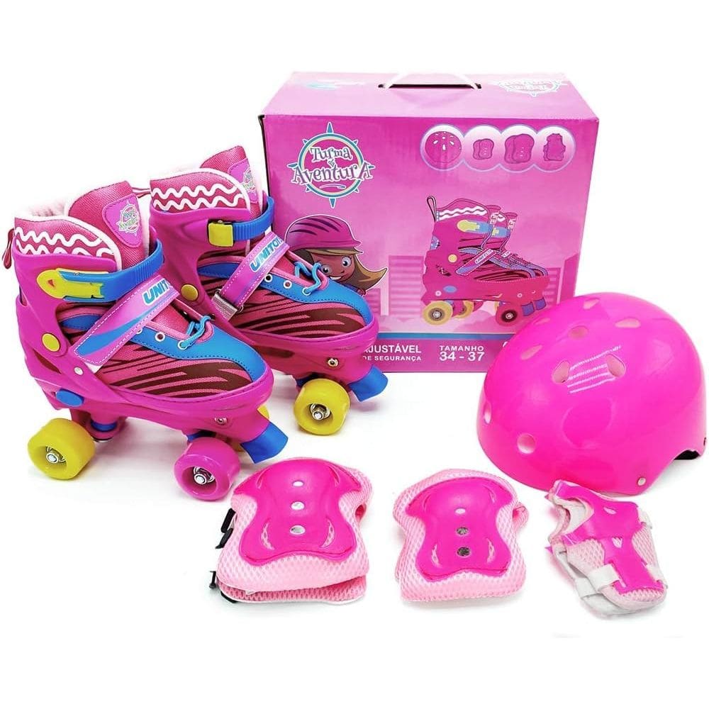 Patins Quad Infantil Ajustável Unitoys Com Capacete e Kit de Proteção Completo