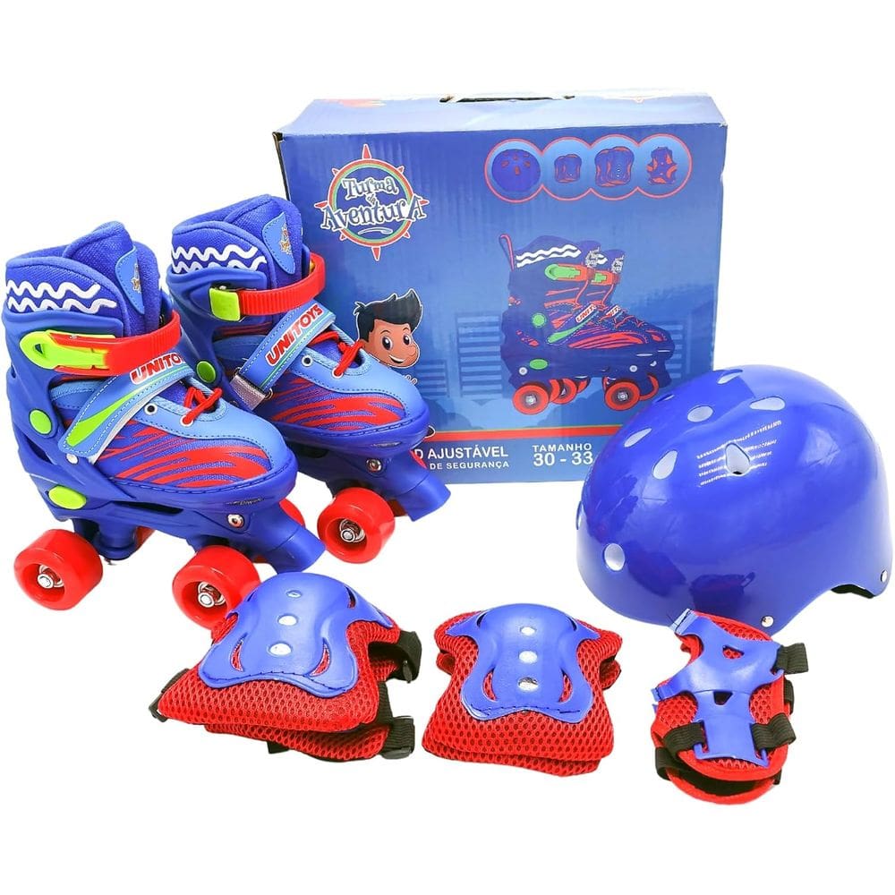 Patins Quad Infantil Ajustável Unitoys Com Capacete e Kit de Proteção Completo