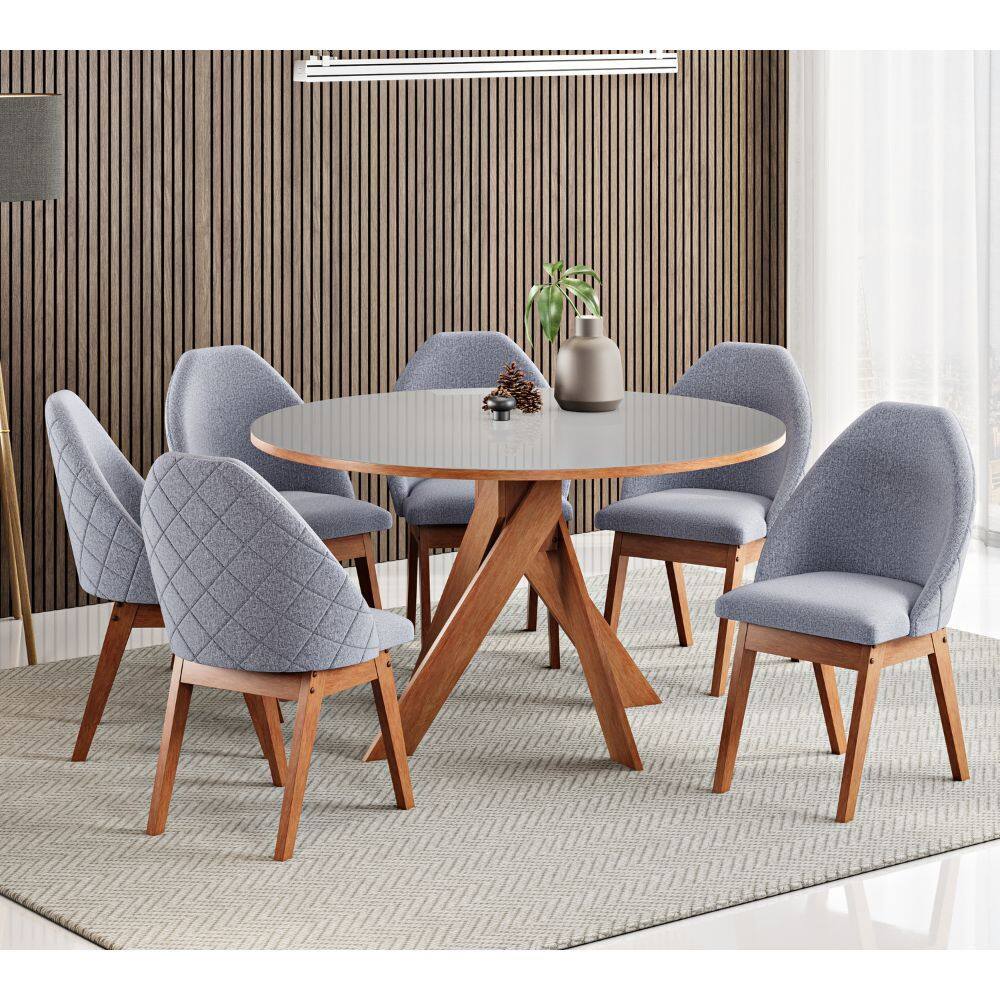 Conjunto Sala de Jantar Mesa Monaco 137cm 6 Poltronas Grecia Madetal