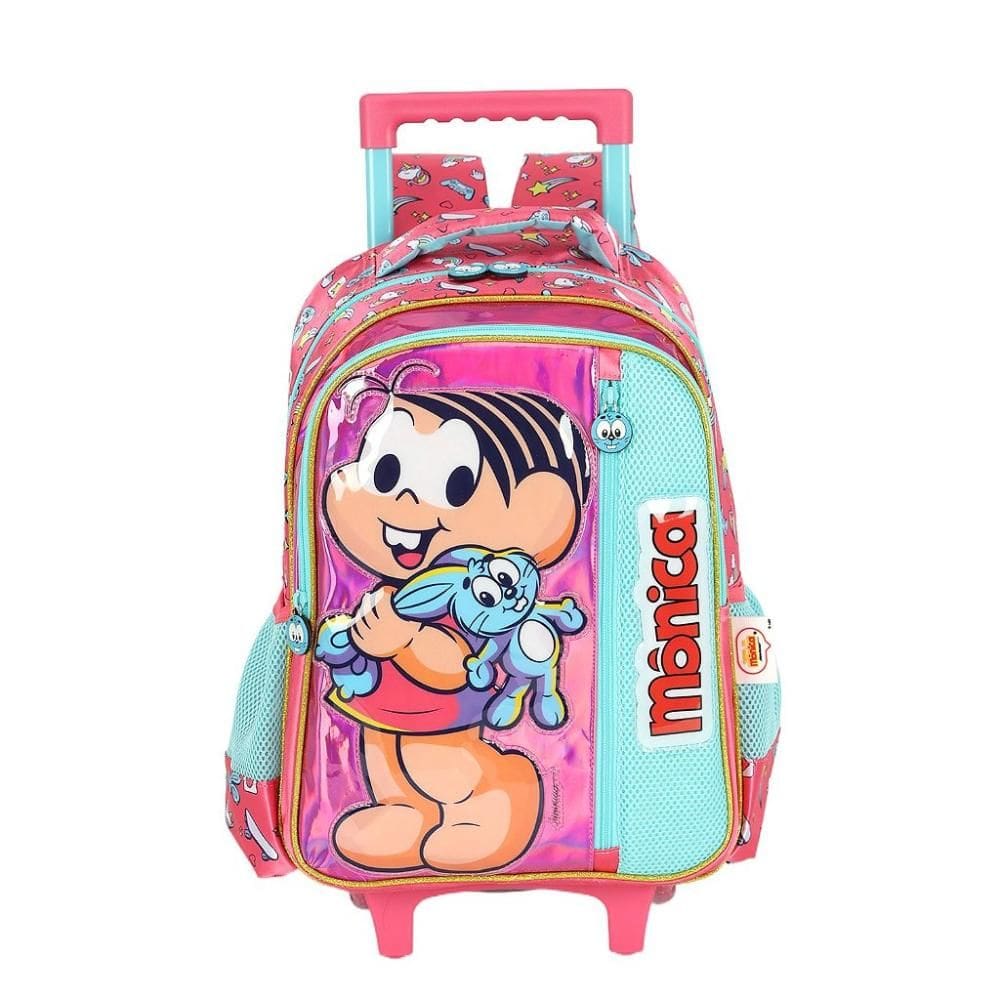 Mochila de Rodinhas Luxcel Turma da Mônica Relevo Pink