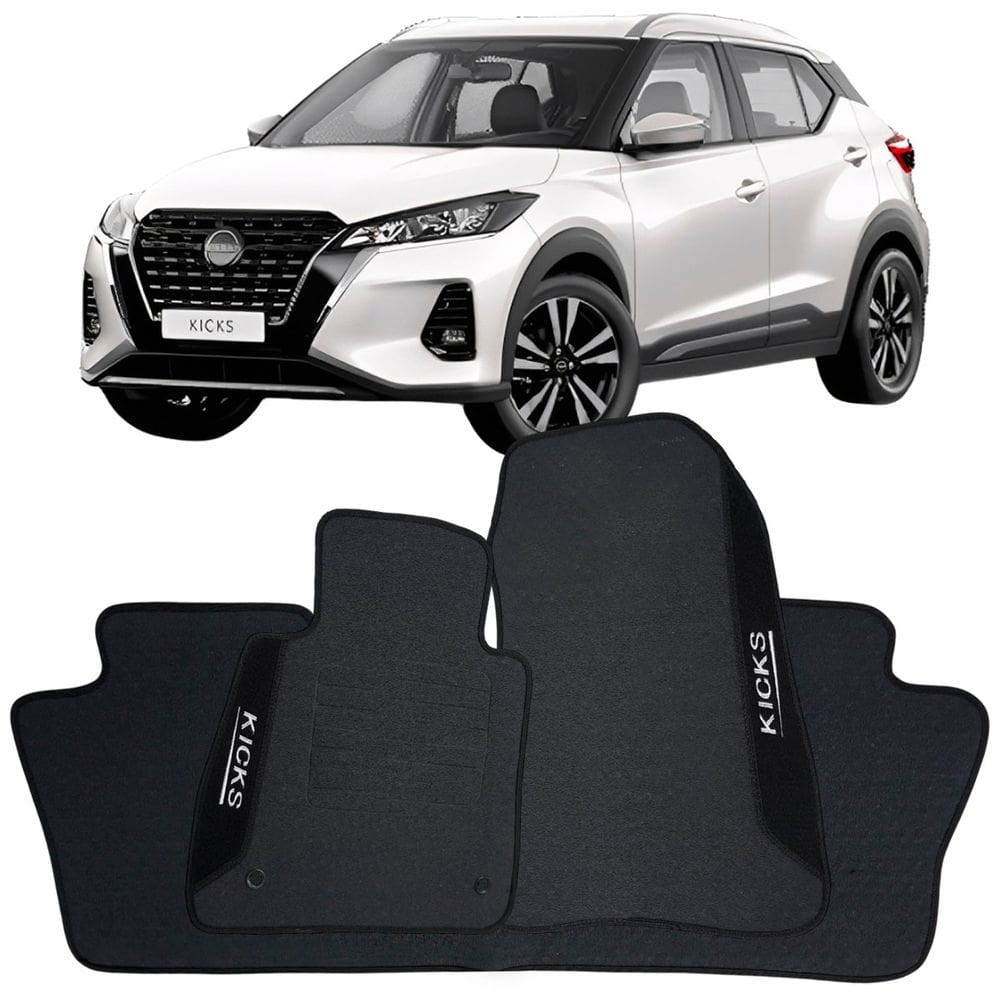 Tapete Borracha Kicks 2016 à 2024 Preto Pvc Logo Bordado Jogo 3 Peças Ecotap W7206 Automotivo Wave