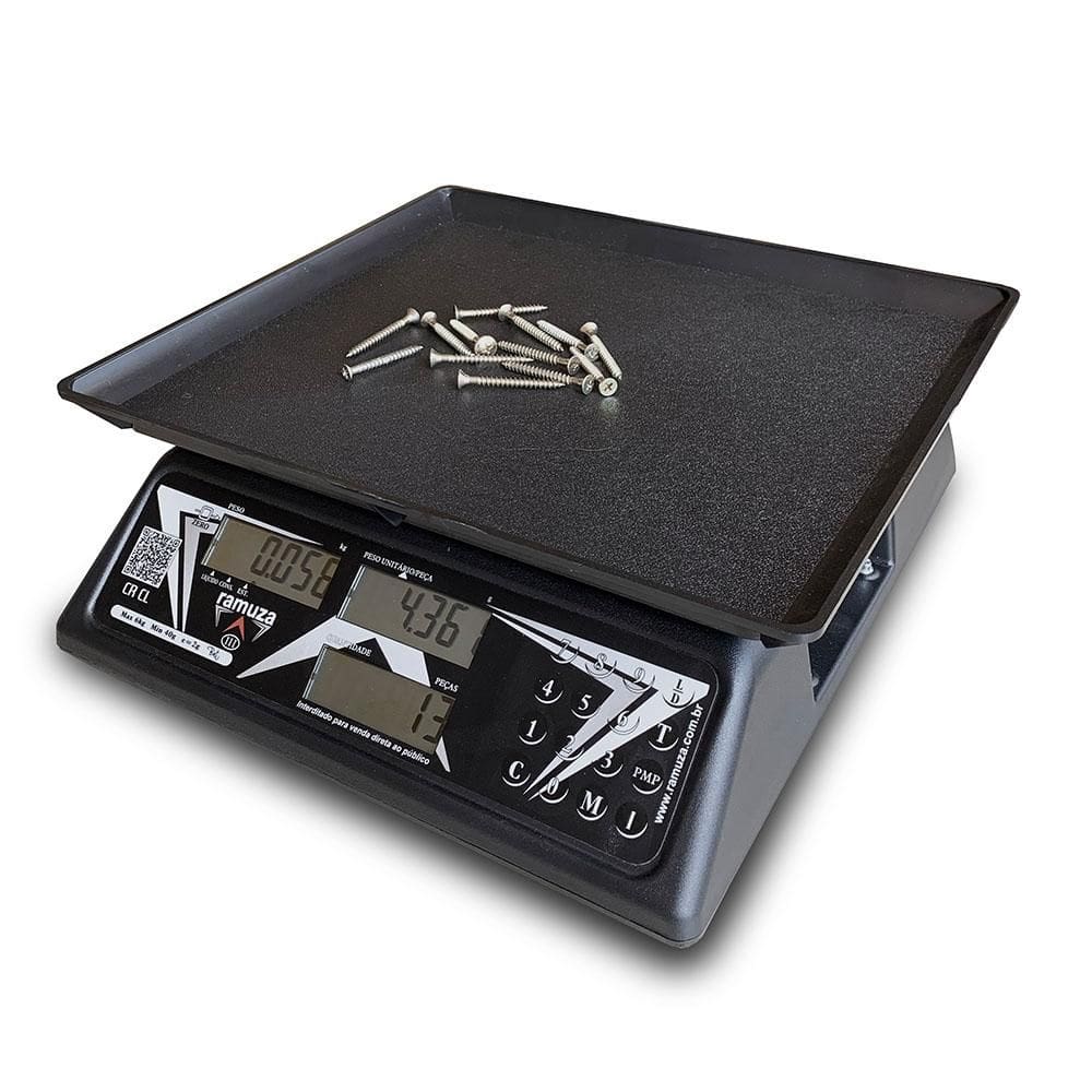 Balança Contadora Ramuza 30kg/10g Bivolt Cristal Preta Com Bateria