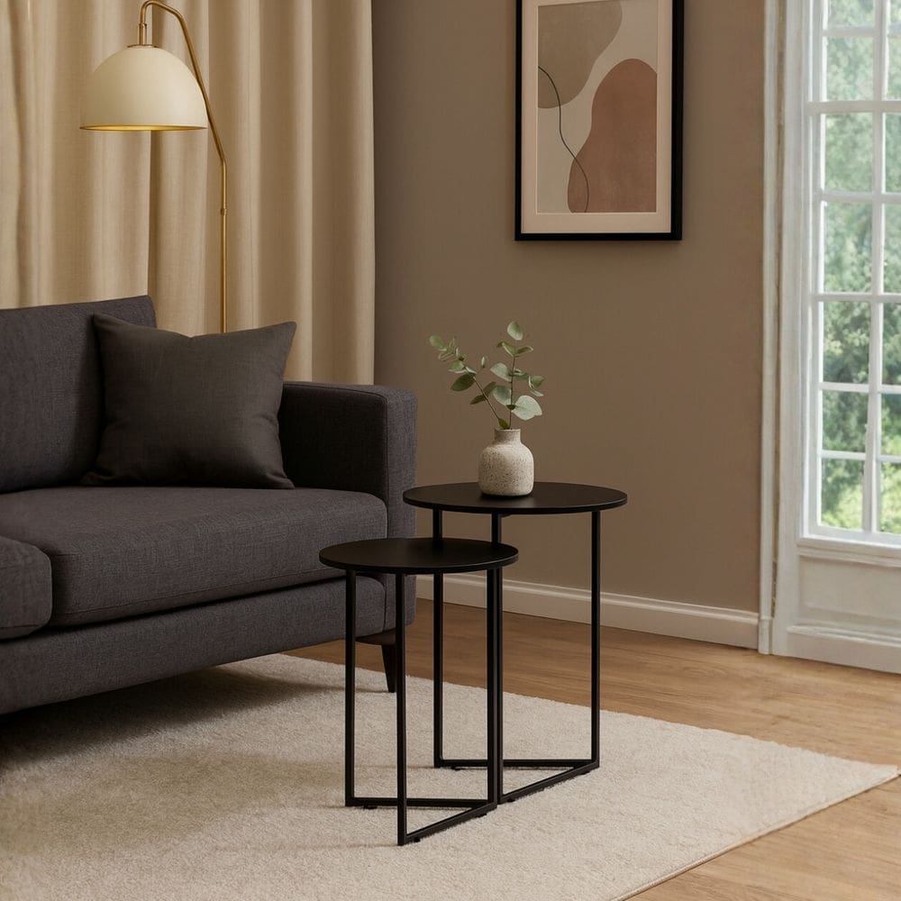 Kit 2 Mesas Lateral Centro Apoio Jade Tampo Mdf Pés Metal