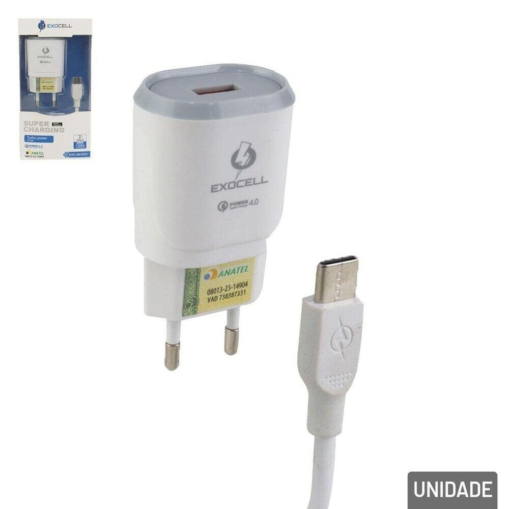 Carregador Tipo-c USB 30W Turbo 4.0 Branco - Tudo em Caixa