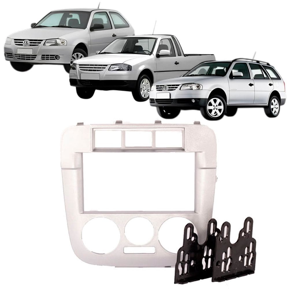 Moldura 2 Din Gol Parati Saveiro G4 3 Botões 2006 à 2009 Prata Painel Multimidia Som Expex Epx 292