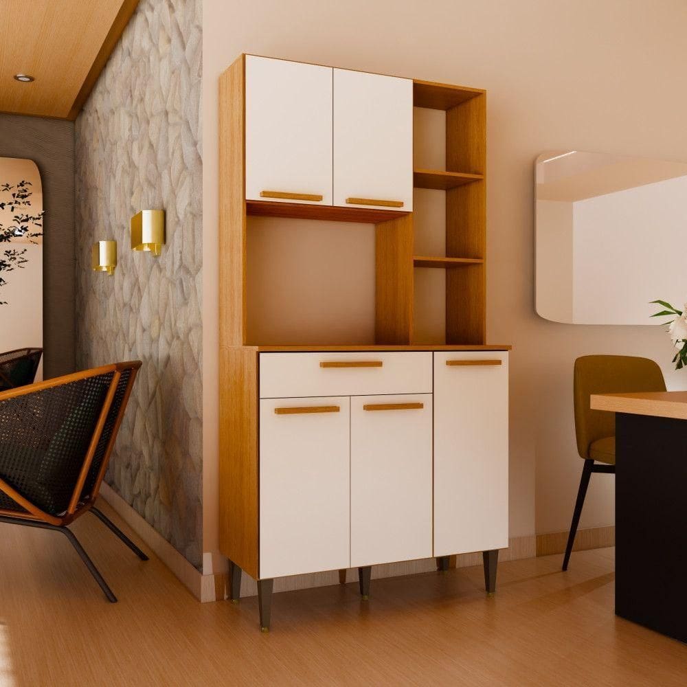 Armário De Cozinha 5 Portas 1 Gaveta Carol Freijó/off White Freijo Com Off White