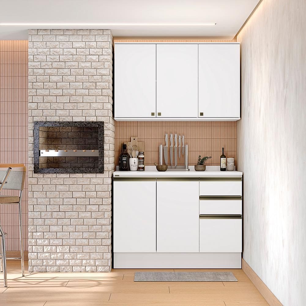Armário de Cozinha Compacta 100% MDF 120cm Branco Celeste Kappesberg