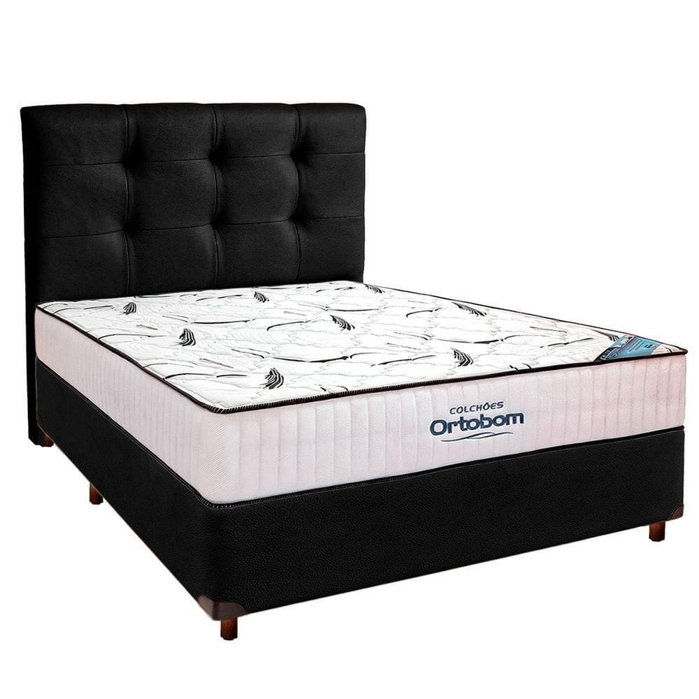 Cama Box Preto Com Colchão Casal High Foam Ortobom Com Cabeceira