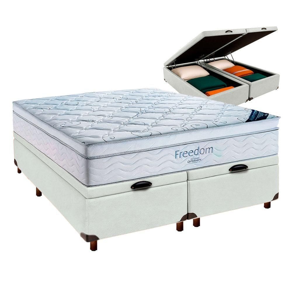 Box Baú Blindado Branco + Colchão Queen Freedom Ortobom