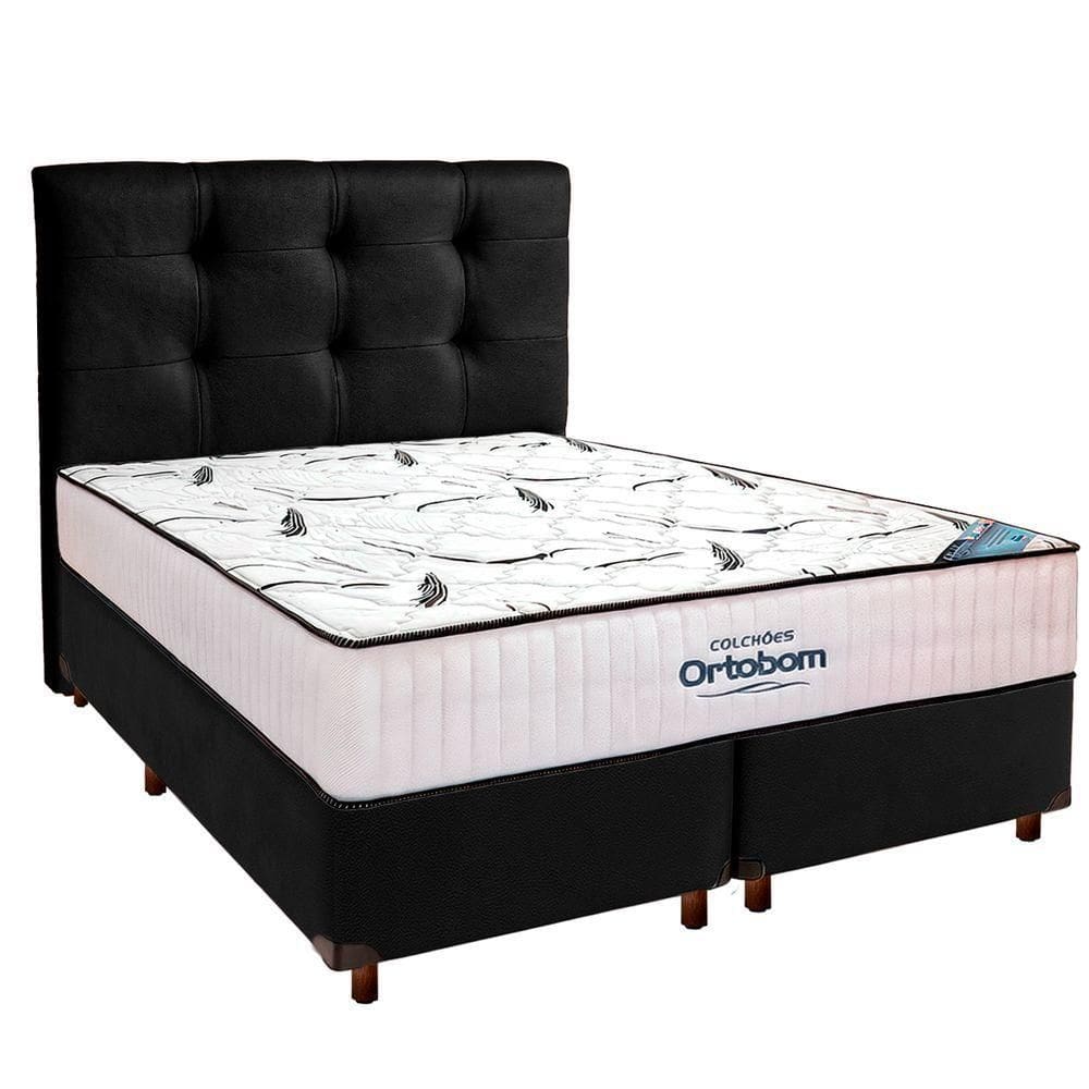 Cama Box Preto Com Colchão Queen High Foam Ortobom Com Cabeceira
