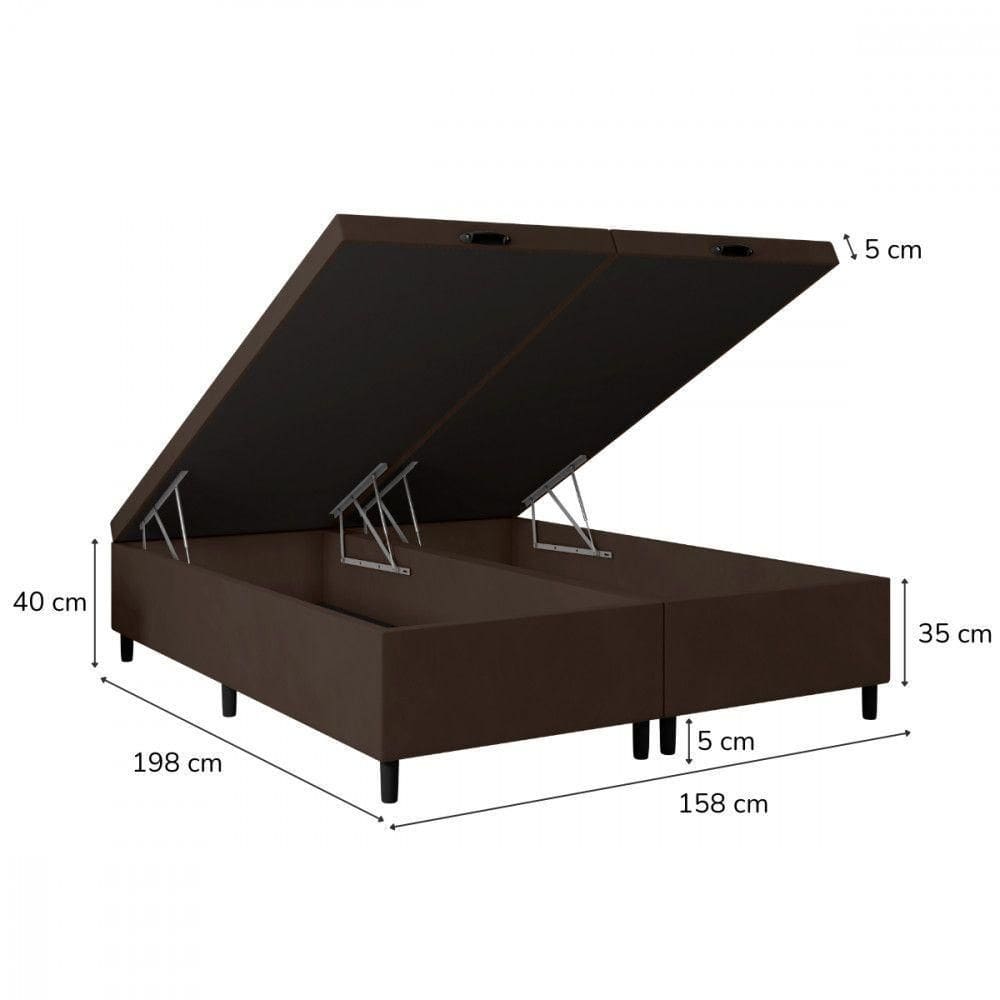 Base Para Cama Box Queen Com Baú 158x198x35 Marrom Portobel Marrom