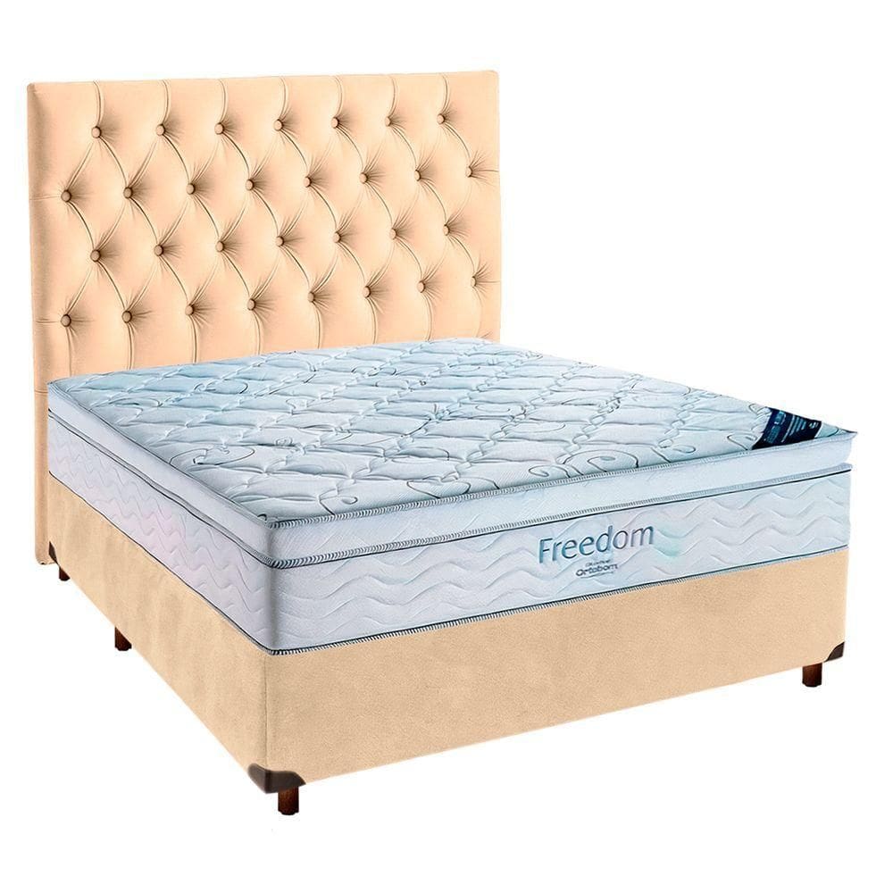 Cama Box Perola Com Colchão Casal Freedom Ortobom E Cabeceira