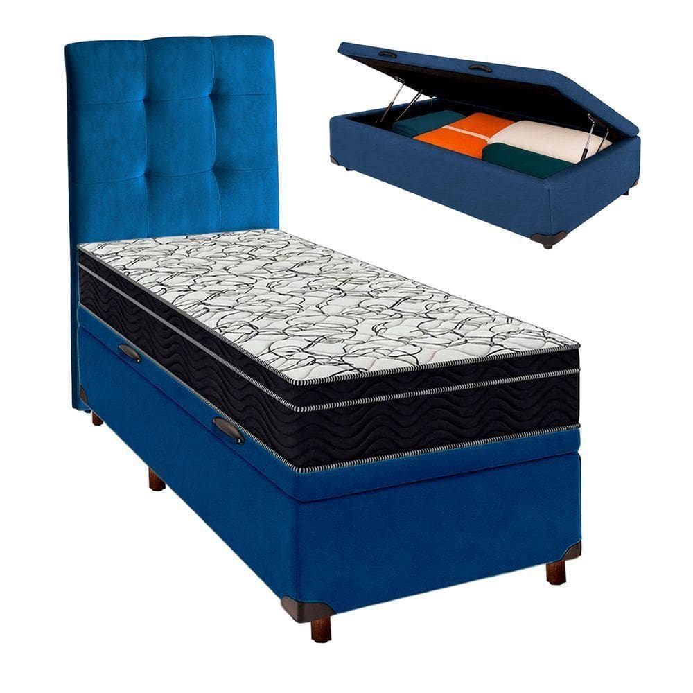 Baú Blindado Com Colchão Solteiro Airtech 150 Ortobom + Cabeceira