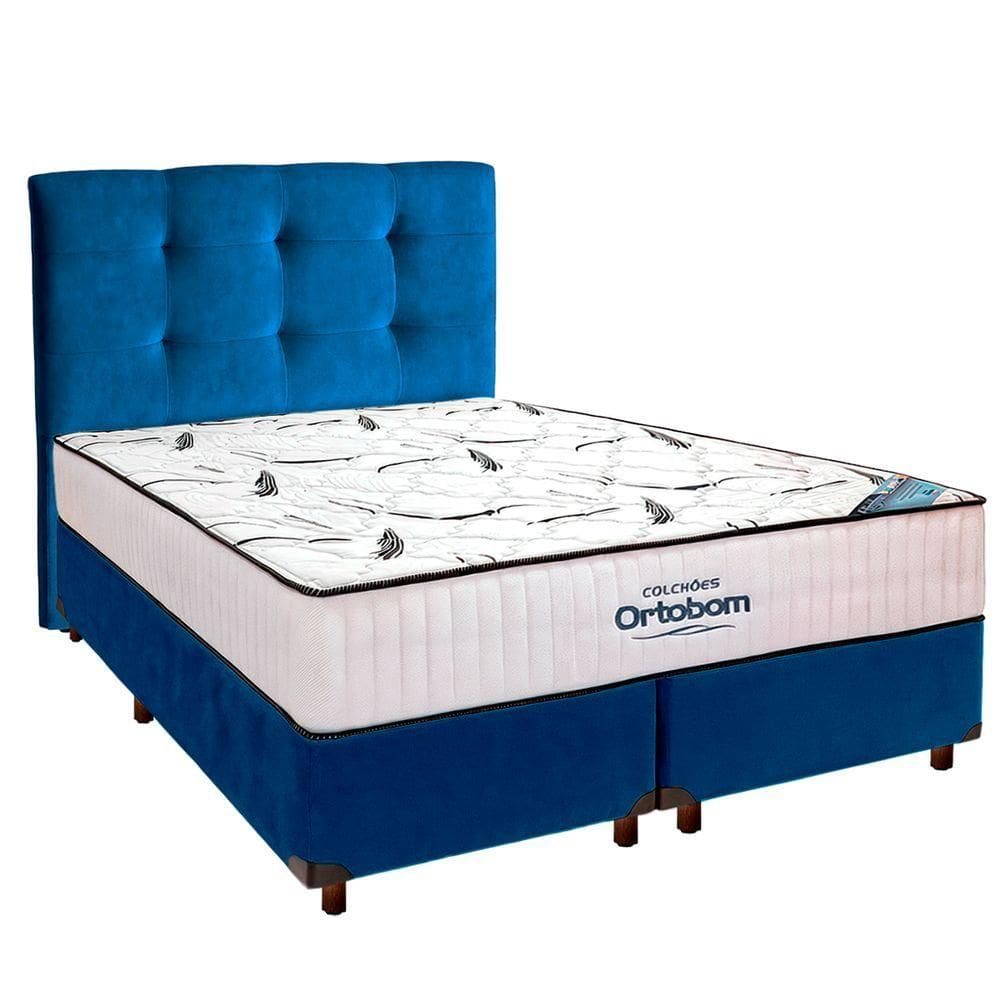 Cama Box Azul Com Colchão Queen High Foam Ortobom E Cabeceira