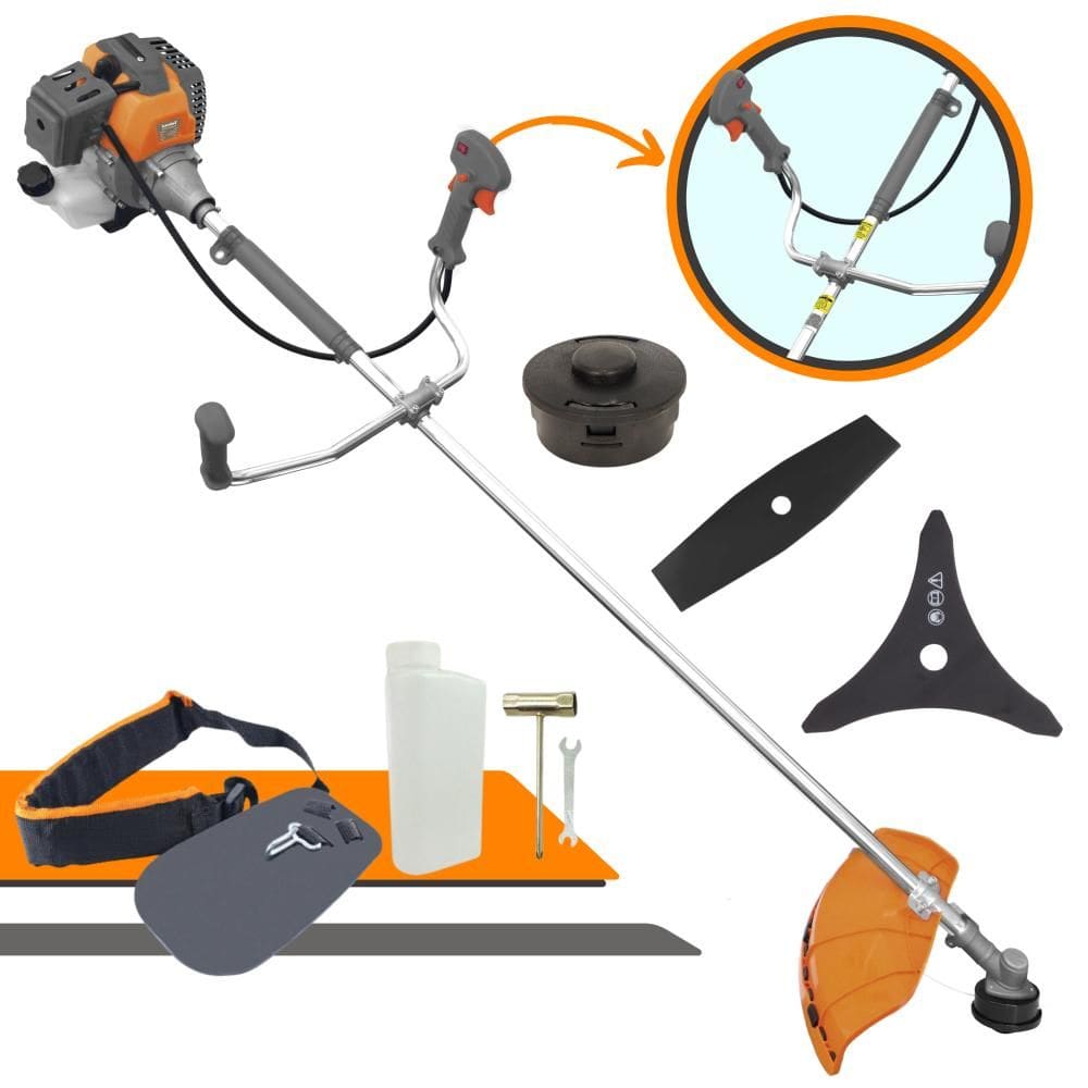 Roçadeira Multifuncional Tekna RL430P 2 Tempos 43cc 1,7HP de Potência Cortador de Grama Com Cabeçote de Nylon + Lâmina 2 Pontas + Lâmina 3 Pontas