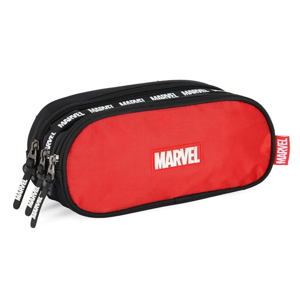 Estojo Triplo Escolar Marvel 3 Compartimento Vermelho Luxcel