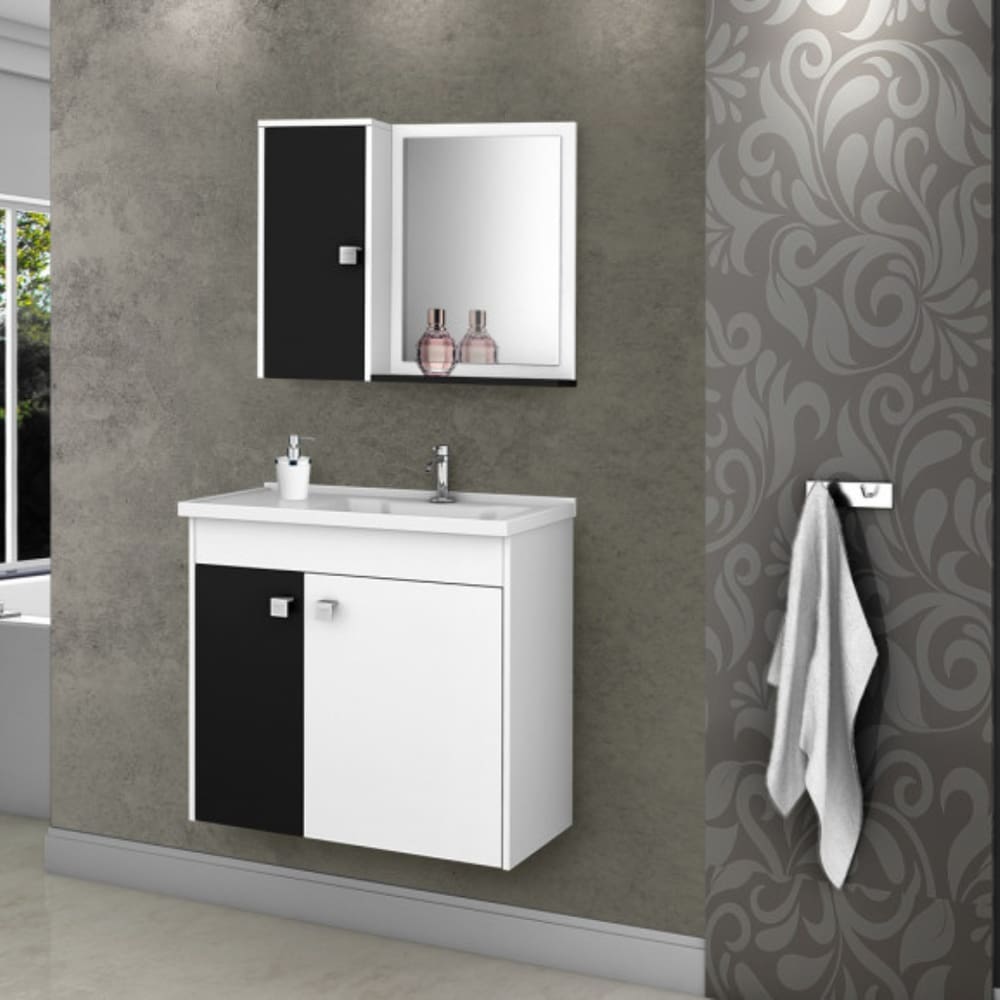 Conj Gabinete Munique 2074286 Banheiro Branco Preto Fosco