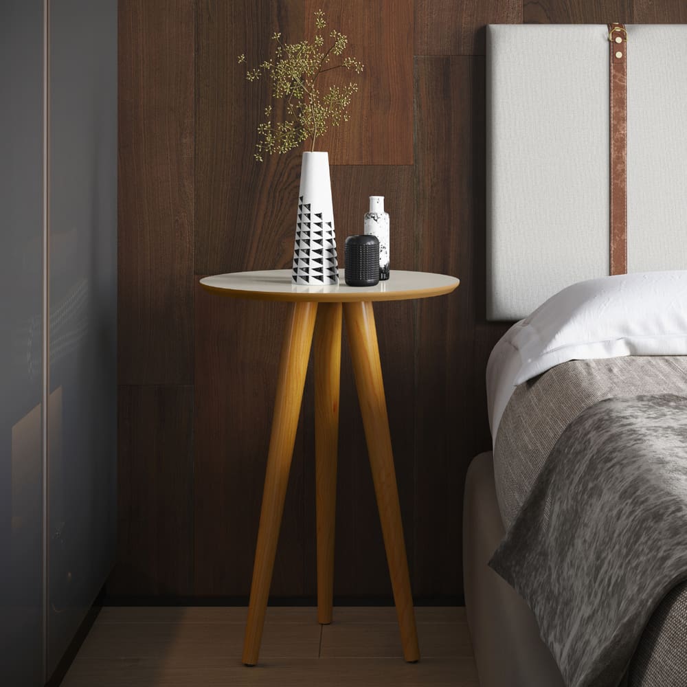 Mesa Lateral 4601 Pés Palito Sala Off White Freijó