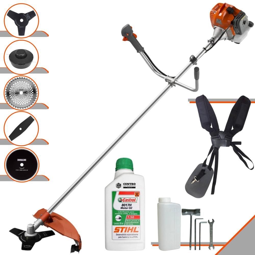 Roçadeira Cortador de Grama Lateral À Gasolina Tekna RL520ACNTK 52cc 2HP Completa 5 em 1 Com Carretel + 4 Lâminas de Corte + ÓLEO STIHL 2 Tempos