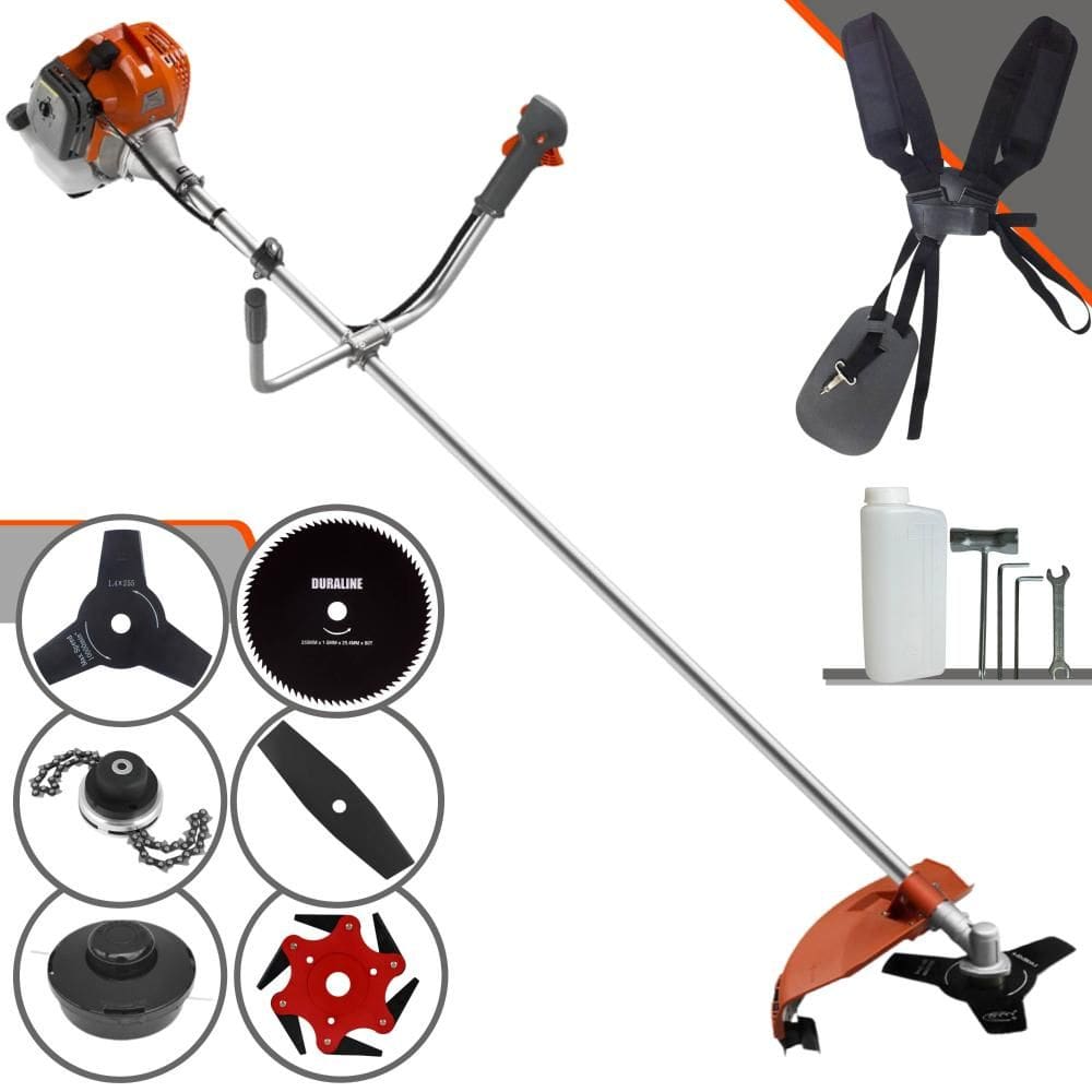 Roçadeira Cortador de Grama Tekna RL520ACNTK À Gasolina 2T 52cc 2HP 6 Opções de Corte Com Facas 2 Pontas, 3 Pontas, 6 Pontas, 80 Dentes e Trimmer