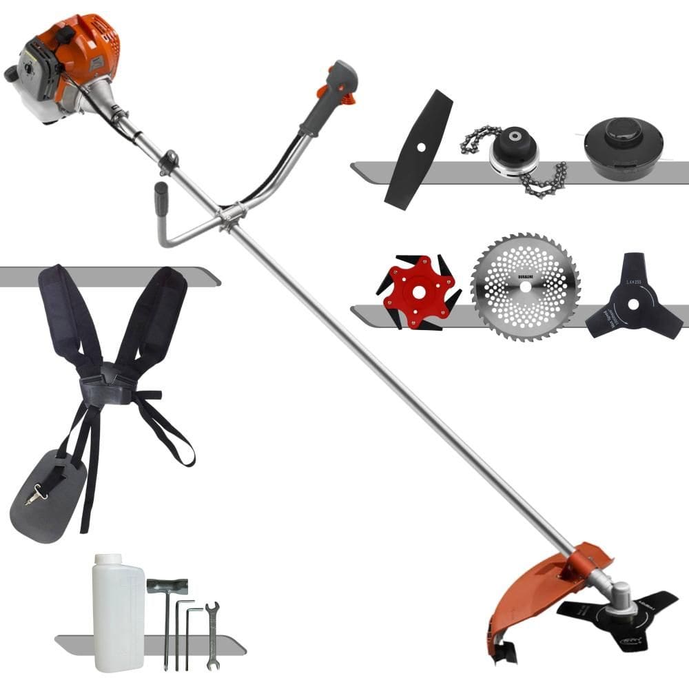 Roçadeira À Gasolina Tekna RL520ACNTK 52cc 2HP Alta Rotação Com Cabeçote de Nylon + Facas 2 Pontas, 3 Pontas, 6 Pontas, 40 Dentes de Vídea e Trimmer