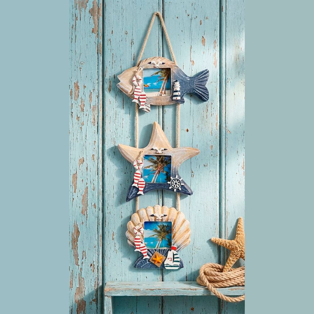 Porta Retrato Parede Trio Decoração Oceano Casa Praia 60cm