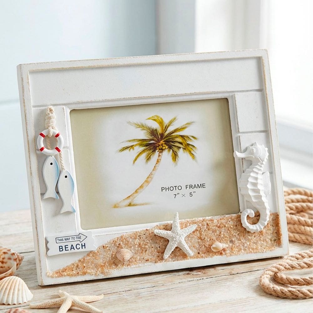 Porta Retrato Mesa Decoração Casa De Praia Peixe Mar 21x26cm