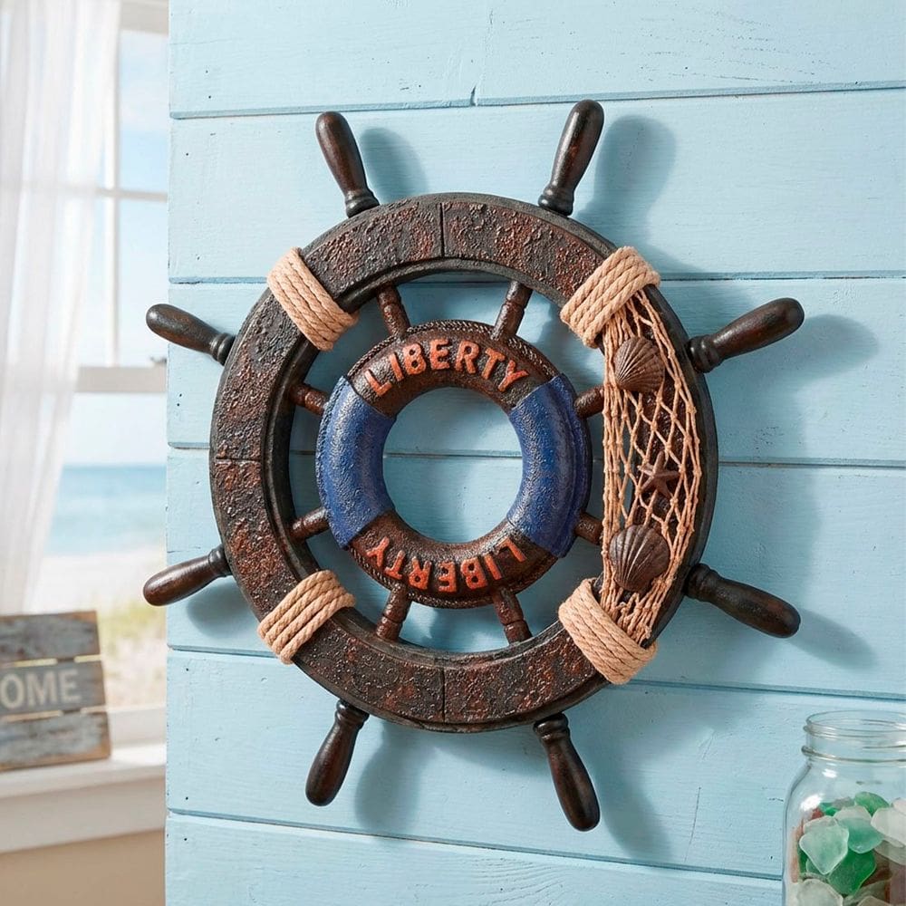 Timão Leme Marinheiro Decoração Casa De Praia Náutica 43cm