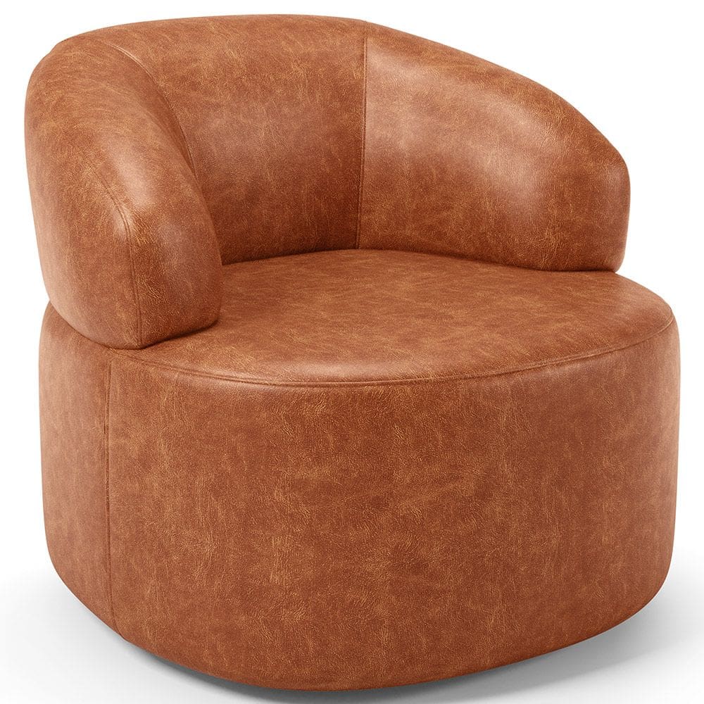 Poltrona Giratória Orgânica Para Sala de Estar Living Helena L02 Couríssimo Camel - Lyam Decor