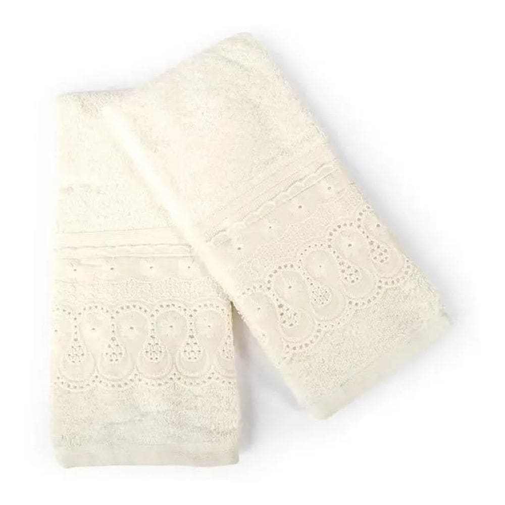 2X Kit Toalha De Mão Rosto Bordado Lavabo 2Pçs 100%Alg Egipc